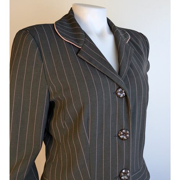 Elliott Lauren Blazer 6 Dark Gray Pink Pinstripe Cropped 3/4 Sleeve USA VTG - Picture 3 of 10